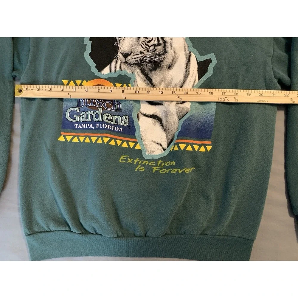 Vintage Busch Gardens Tampa Tiger Crewneck Sweat Shirt Men's Large Green - Picture 5 of 9